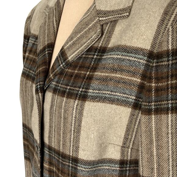 Evan Picone Blazer Jacket Women Size 12 Plaid Wool Blend Brown Career Casual Vtg - Picture 12 of 13